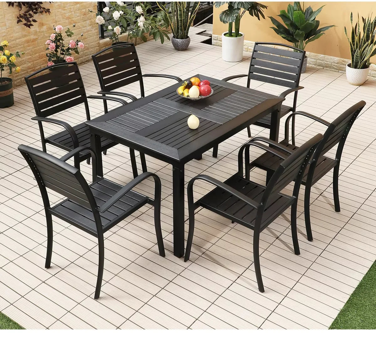 Outdoor Dining Table Leisure 120cm Courtyard Wood-plastic Garden Tables Villa Long Table Modern Furniture
