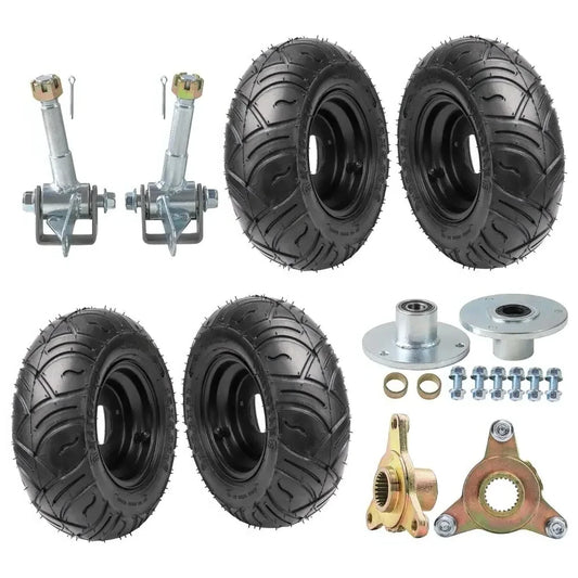 Go Kart Complete 4-Pack 13x5.00-6 Tyres with Wheels, Rims & Hub Stub Axle Kit Compatible with Kids ATV, Quad Buggy Dune Buggies