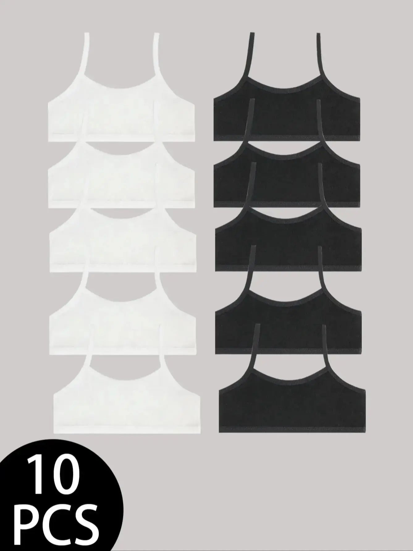 10-Pack Black/White Basic Versatile Girls' Halter Top Tank Tops for Ages 8-12 Teenage Growth Puberty Development Stage