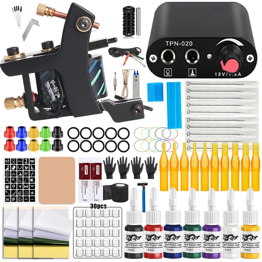 Coils Tattoo Machines Kit Cheap Beginner Tattoo Kit with Power Supply Tattoo Needles Body Arts Supplies for Liner Shader Machine