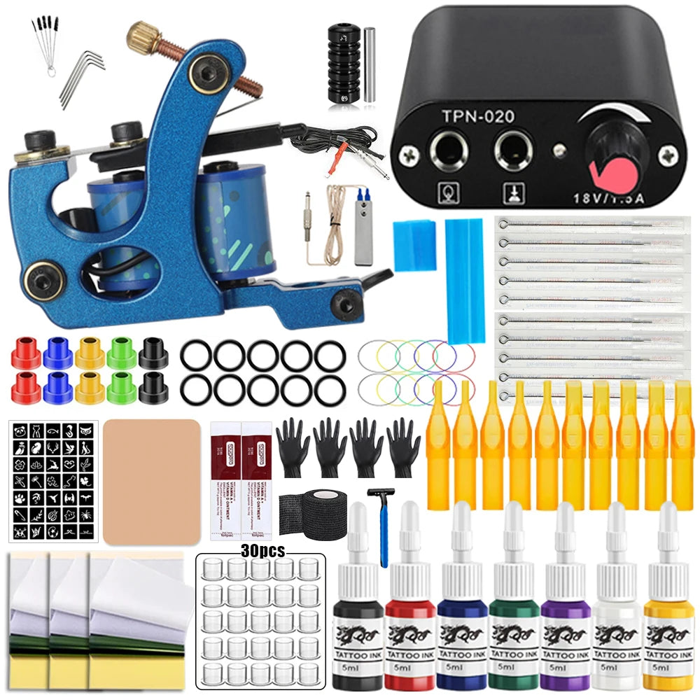 Coils Tattoo Machines Kit Cheap Beginner Tattoo Kit with Power Supply Tattoo Needles Body Arts Supplies for Liner Shader Machine