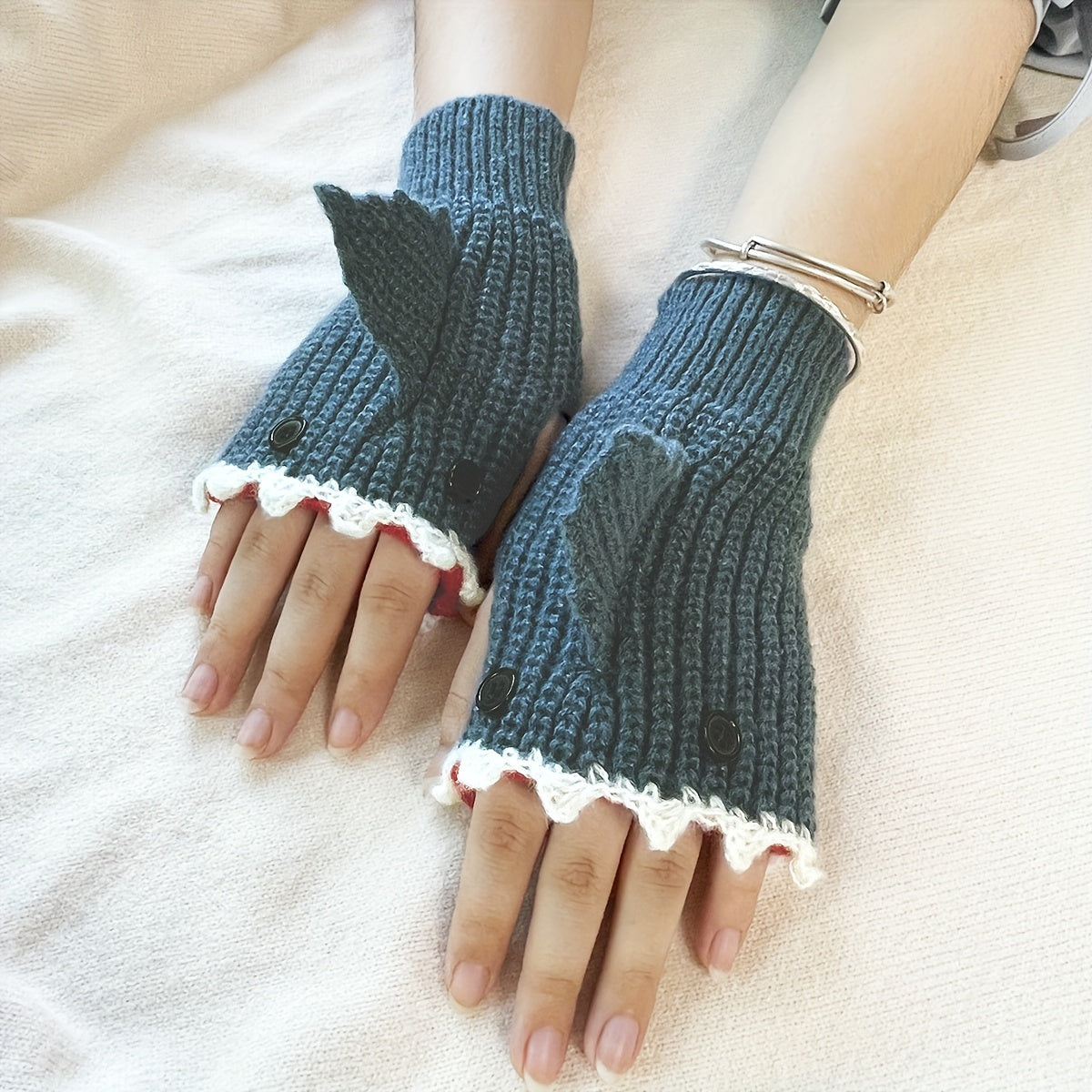 1pair Funny Handmade Shark Gloves - Wool Winter Warm Half-finger Gloves for Christmas Gifts for stocking stuffers