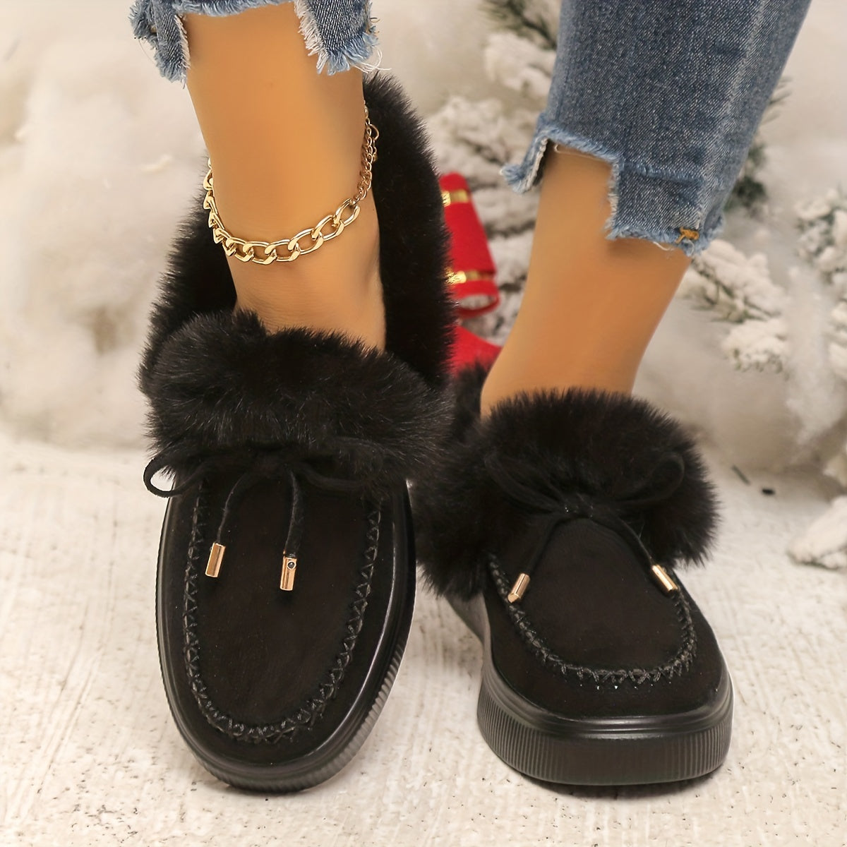 Women's Plush Faux Collar Snow Boots
