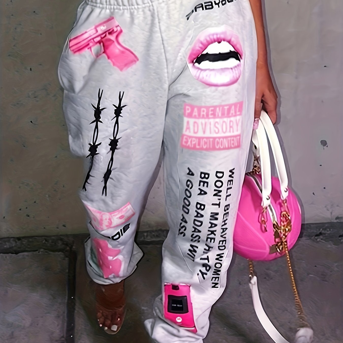 Women's Print Fashion Elastic Waist Sports Casual Sweater Oversize Pants Bottom TB5553 Plus