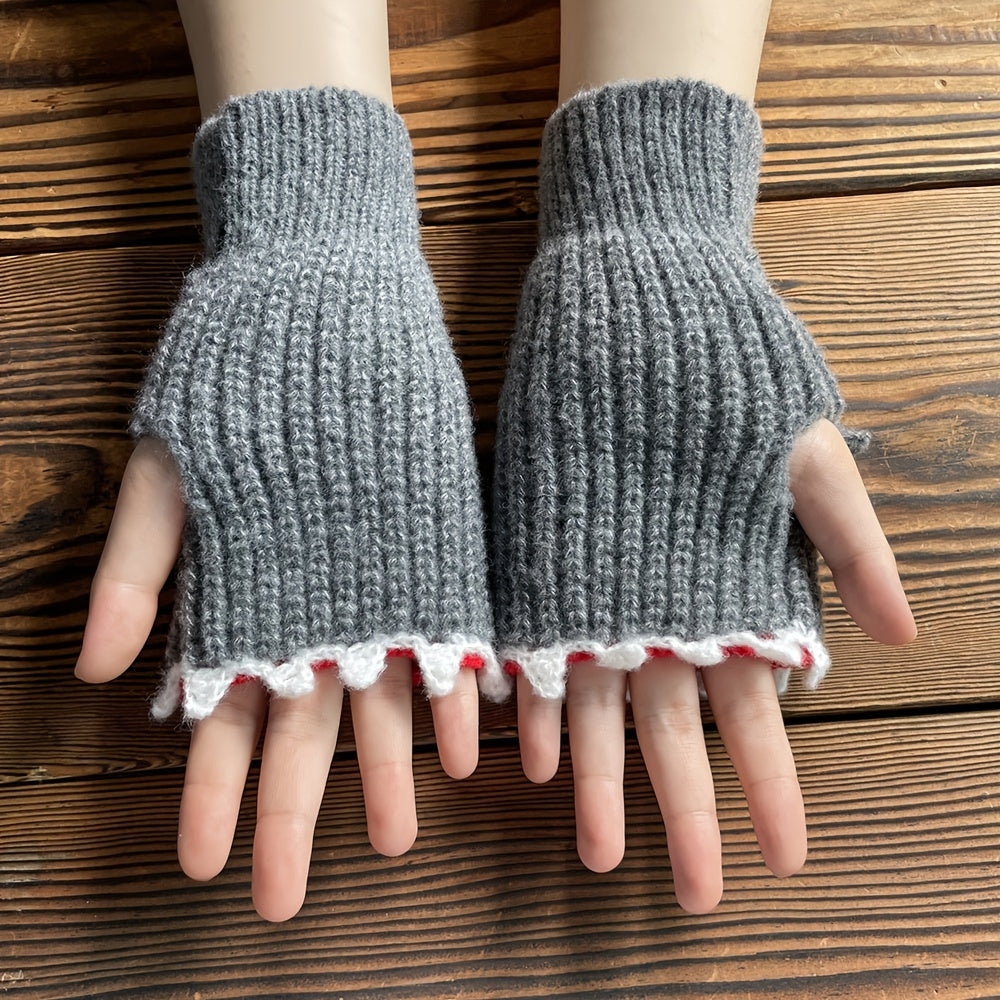 1pair Funny Handmade Shark Gloves - Wool Winter Warm Half-finger Gloves for Christmas Gifts for stocking stuffers