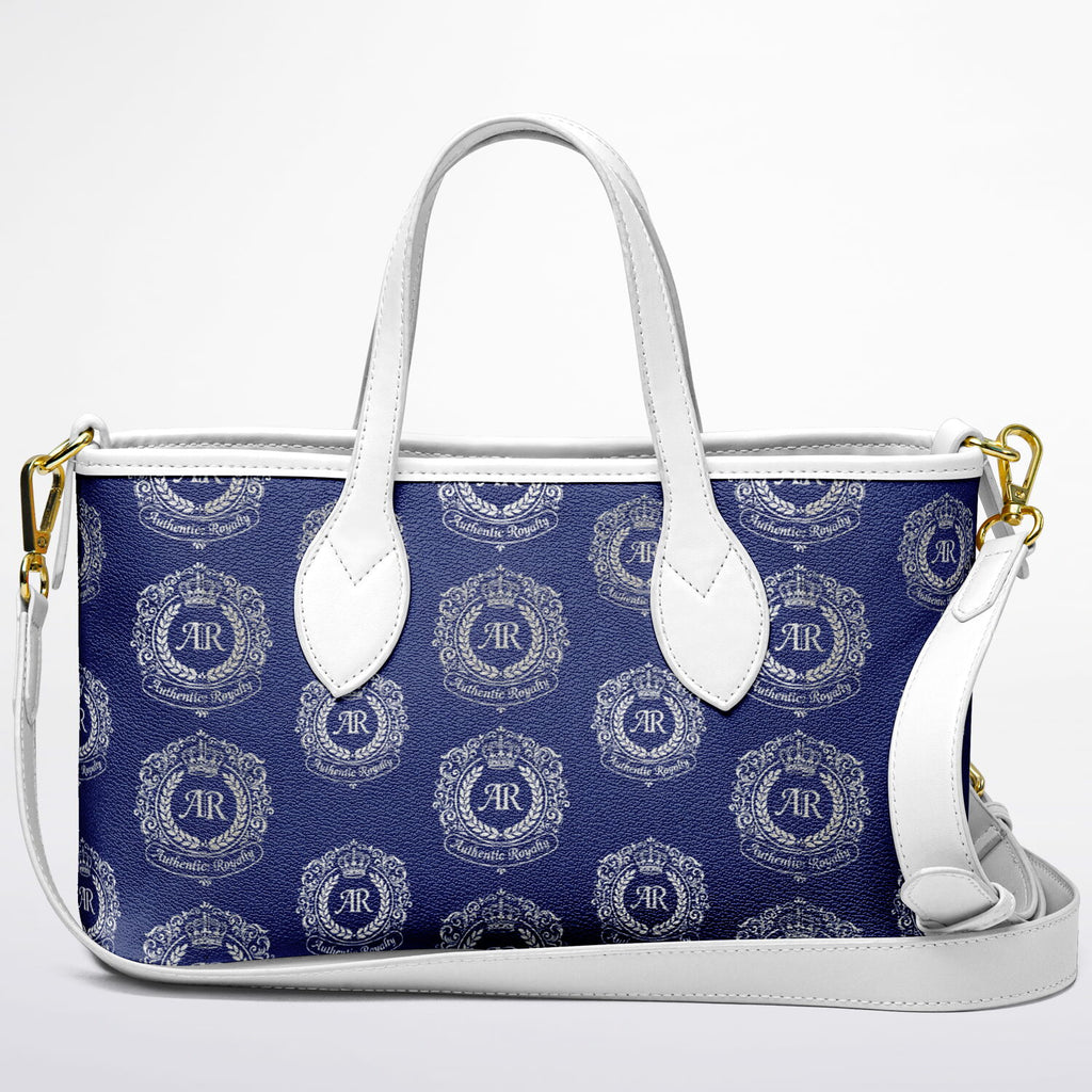 Royal Blue PU Leather Tote Bag with Silver Crest