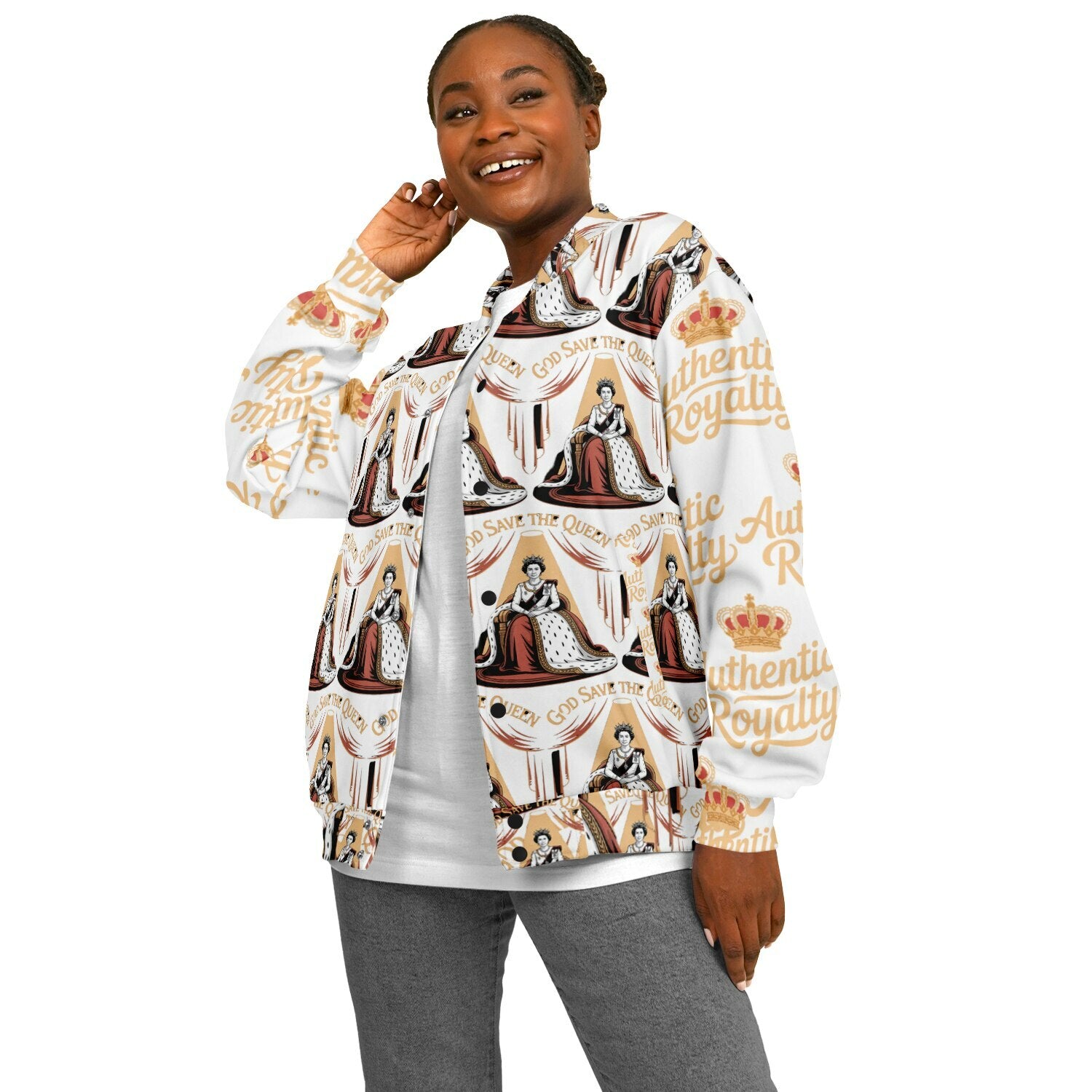 Authentic Royalty Women's "God Save The Queen" Heavyweight Baseball Jacket