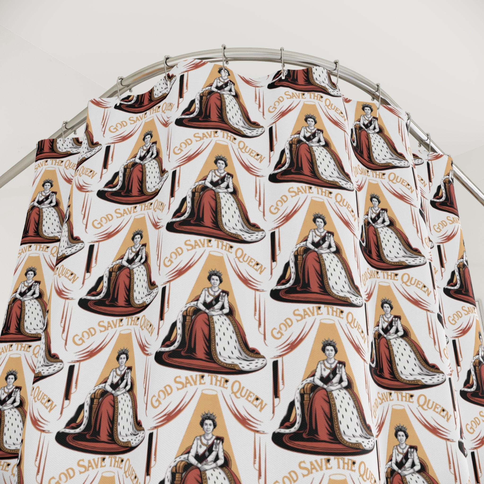 Authentic Royalty "God Save the Queen"  Shower Curtain Queen Pattern with Retro/Vintage Typography