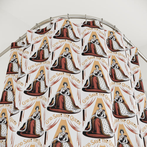Authentic Royalty "God Save the Queen"  Shower Curtain Queen Pattern with Retro/Vintage Typography