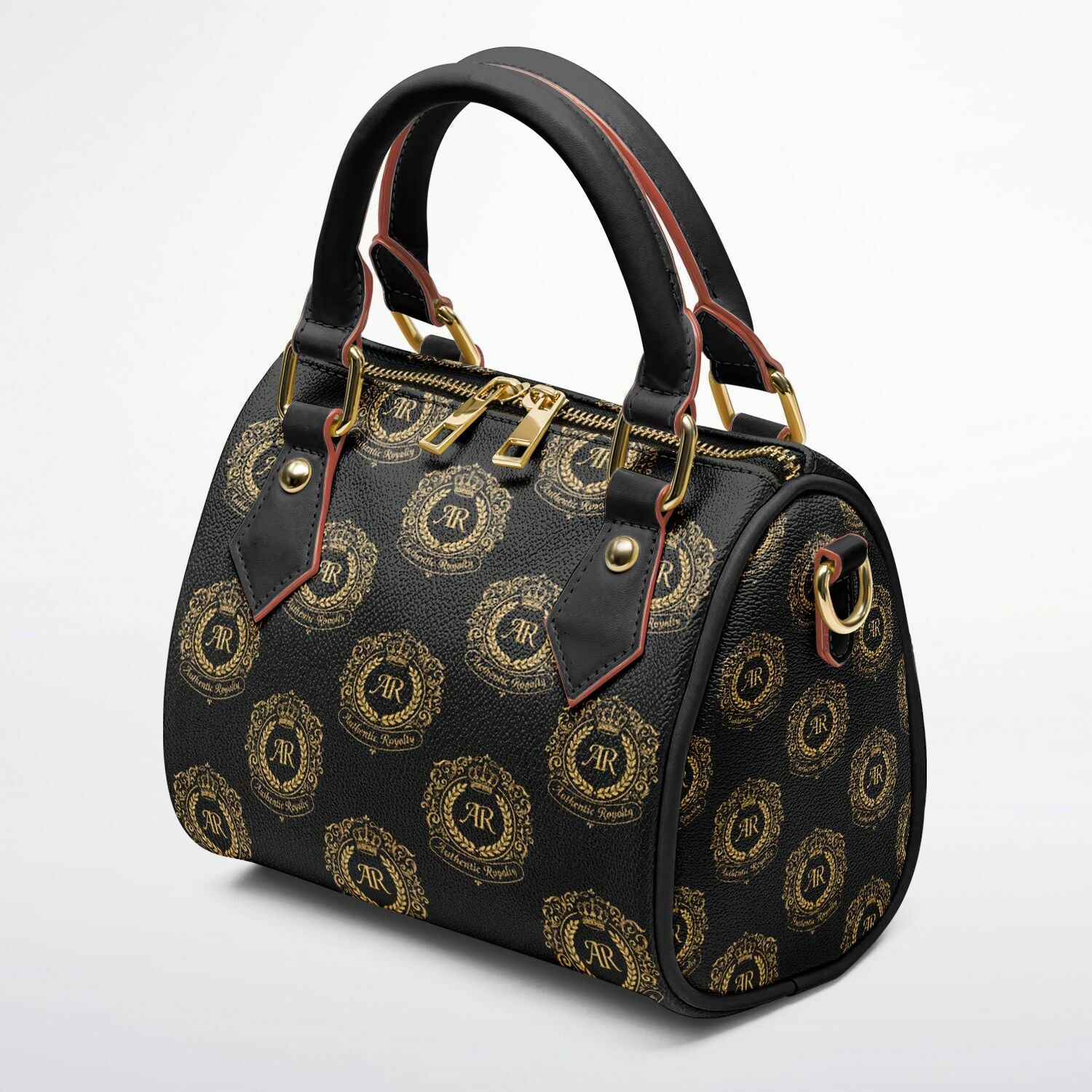 Gold & Black PU Leather Crossbody Handbag