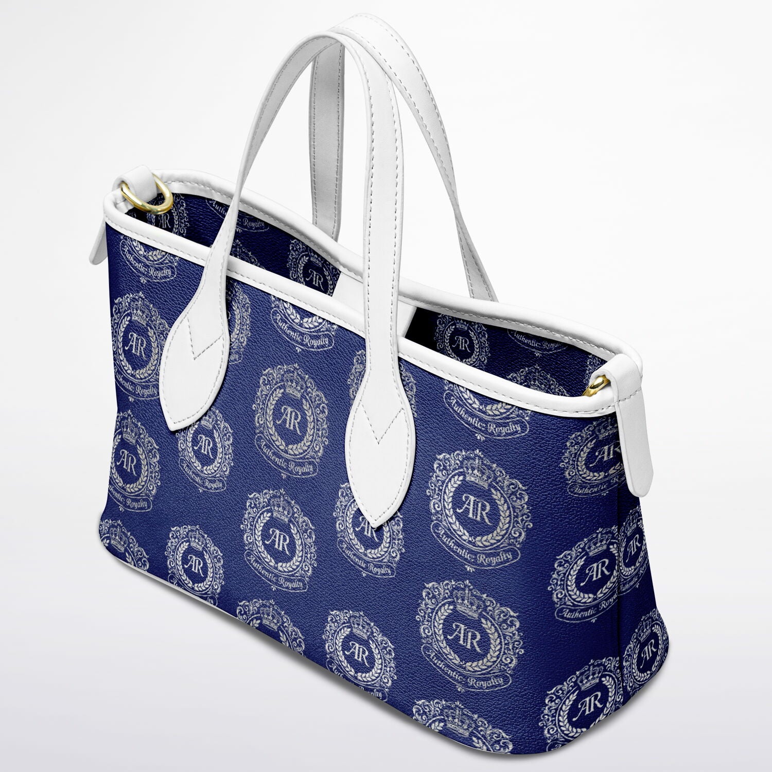 Royal Blue PU Leather Tote Bag with Silver Crest