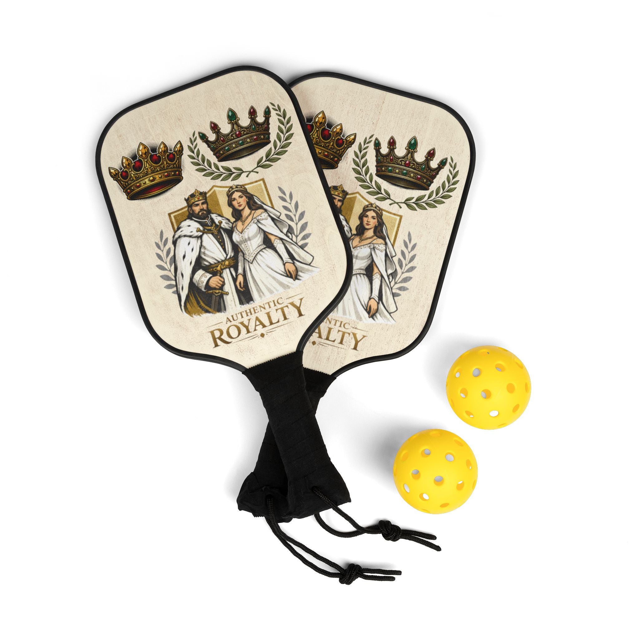 Authentic Royalty "King & Queen" Pickleball Paddle Set (2 Paddles + 2 Balls)