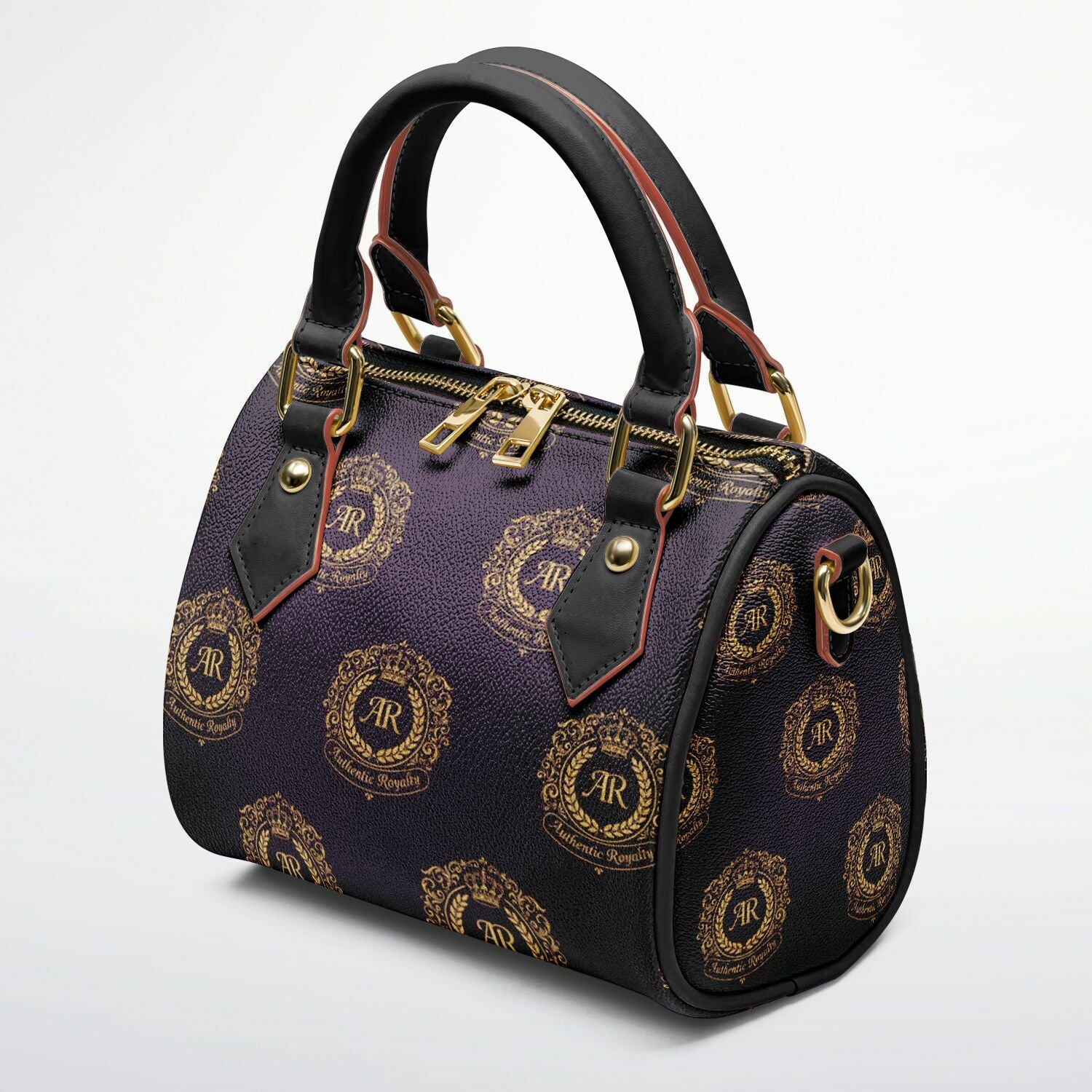 Gold & Burgundy PU Leather Crossbody Handbag