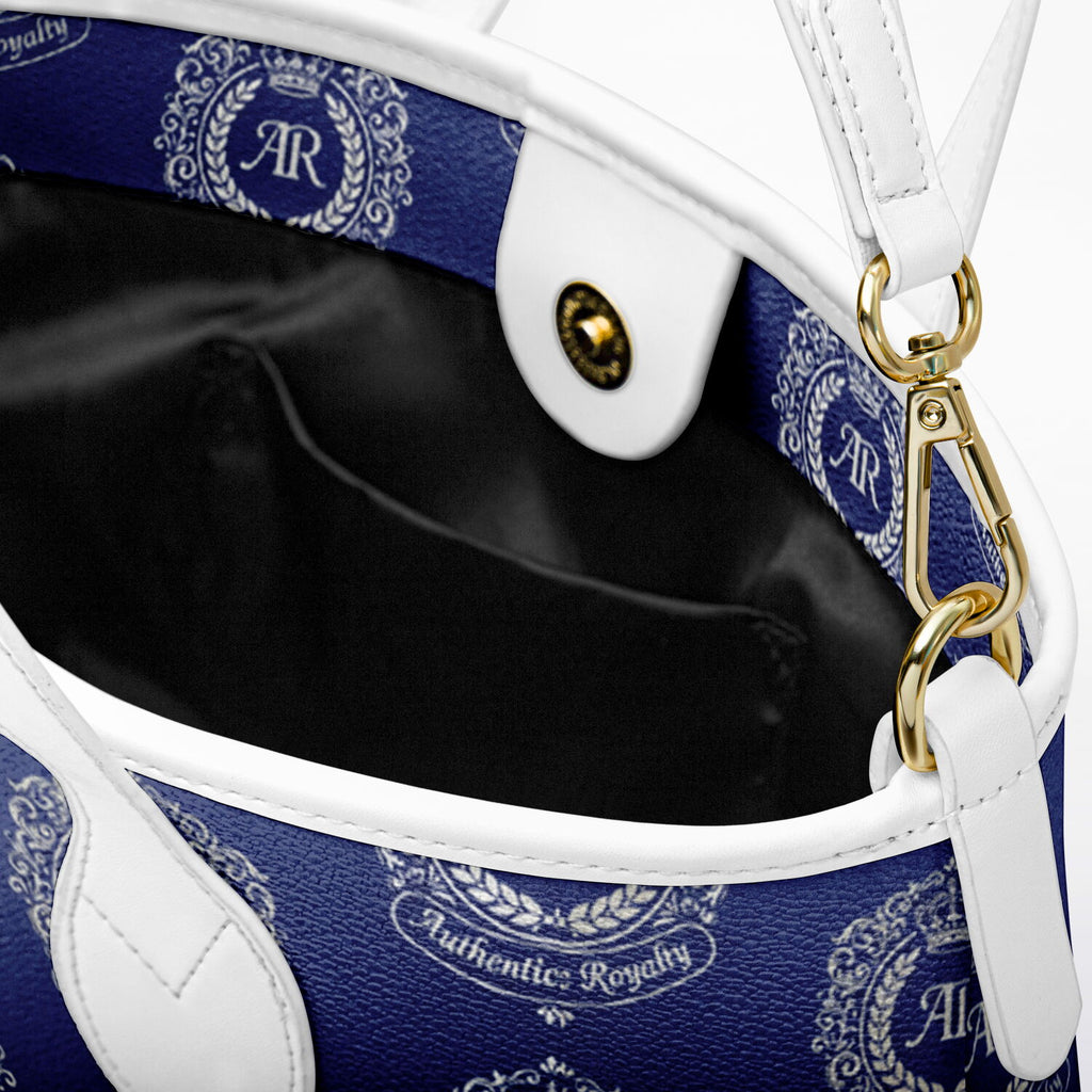 Royal Blue PU Leather Tote Bag with Silver Crest