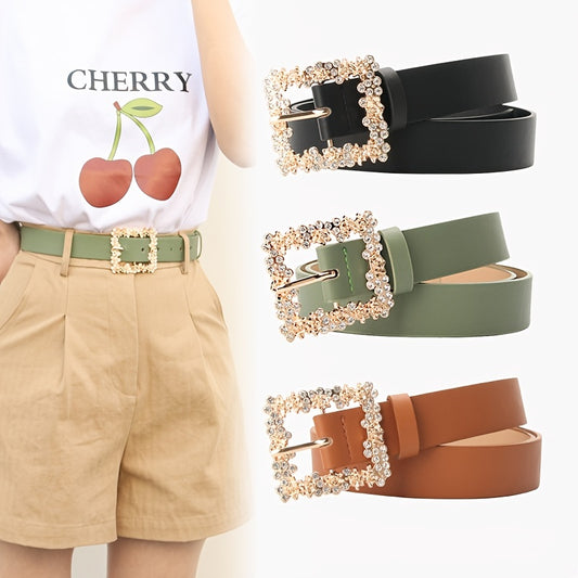 2023 Women'S Fashion Accessory, Elegant Alloy Rhinestone Pin Buckle Belt, Versatile Dress Decorative Accessory, Casual & Sporty Style, Hand Washable - Ideal for Weekend and Festive Occasions, Weekend Casual Wear|Elegant Acces