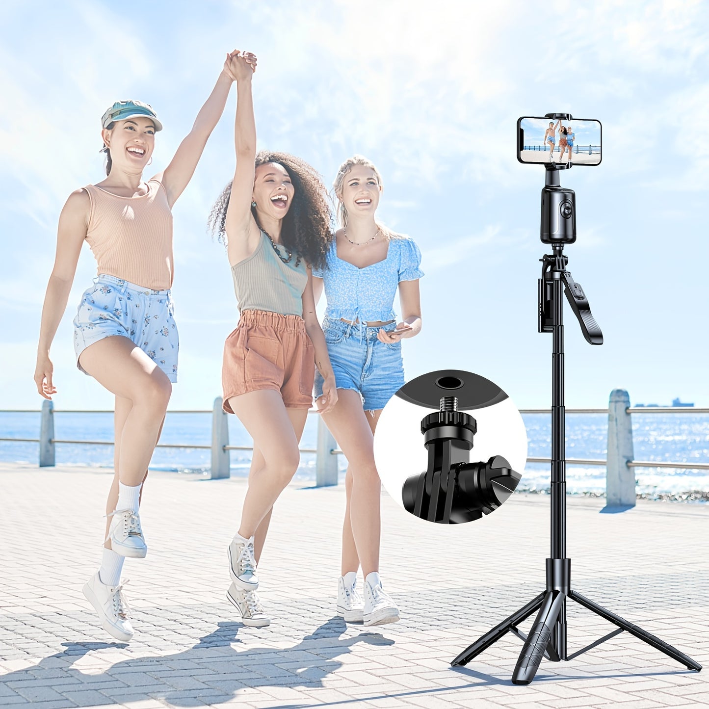 [Auto Face Tracking Tripod] Auto Face Tracking Tripod, No App Required, 360° Rotation Face Body Phone Mount Smart Shooting Phone Tracking Holder for Vlog Live Streaming Video, Rechargeable Battery, Black