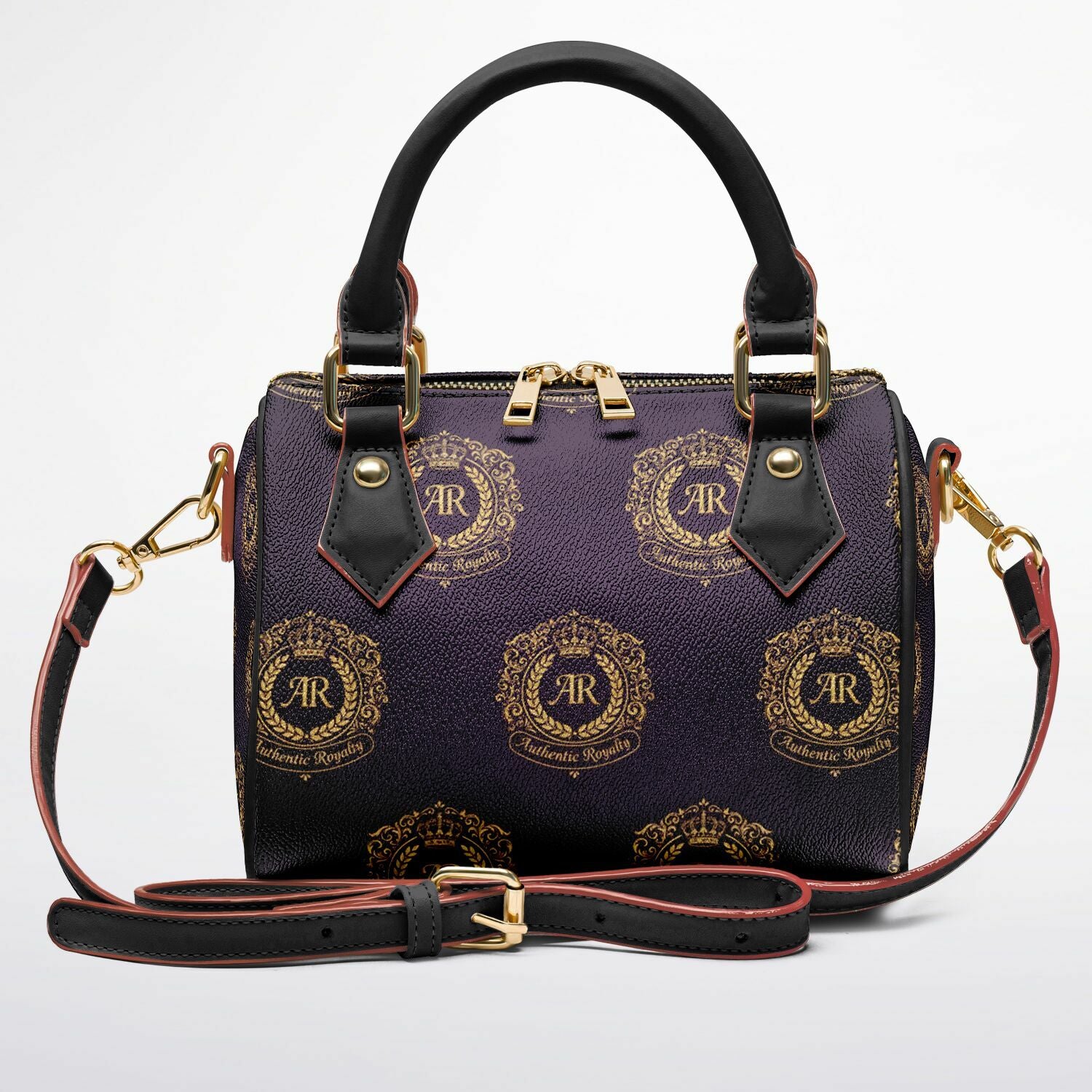 Gold & Burgundy PU Leather Crossbody Handbag