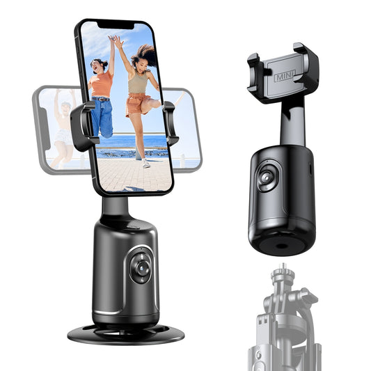 [Auto Face Tracking Tripod] Auto Face Tracking Tripod, No App Required, 360° Rotation Face Body Phone Mount Smart Shooting Phone Tracking Holder for Vlog Live Streaming Video, Rechargeable Battery, Black