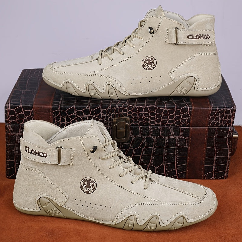 [CLOHOO Boots] CLOHOO Brand Men's Pig Short Boots | Preppy Style, Round Toe, Solid Color, Elastic Closure, Lining | England Scene, Spring, Fall, Winter, Summer