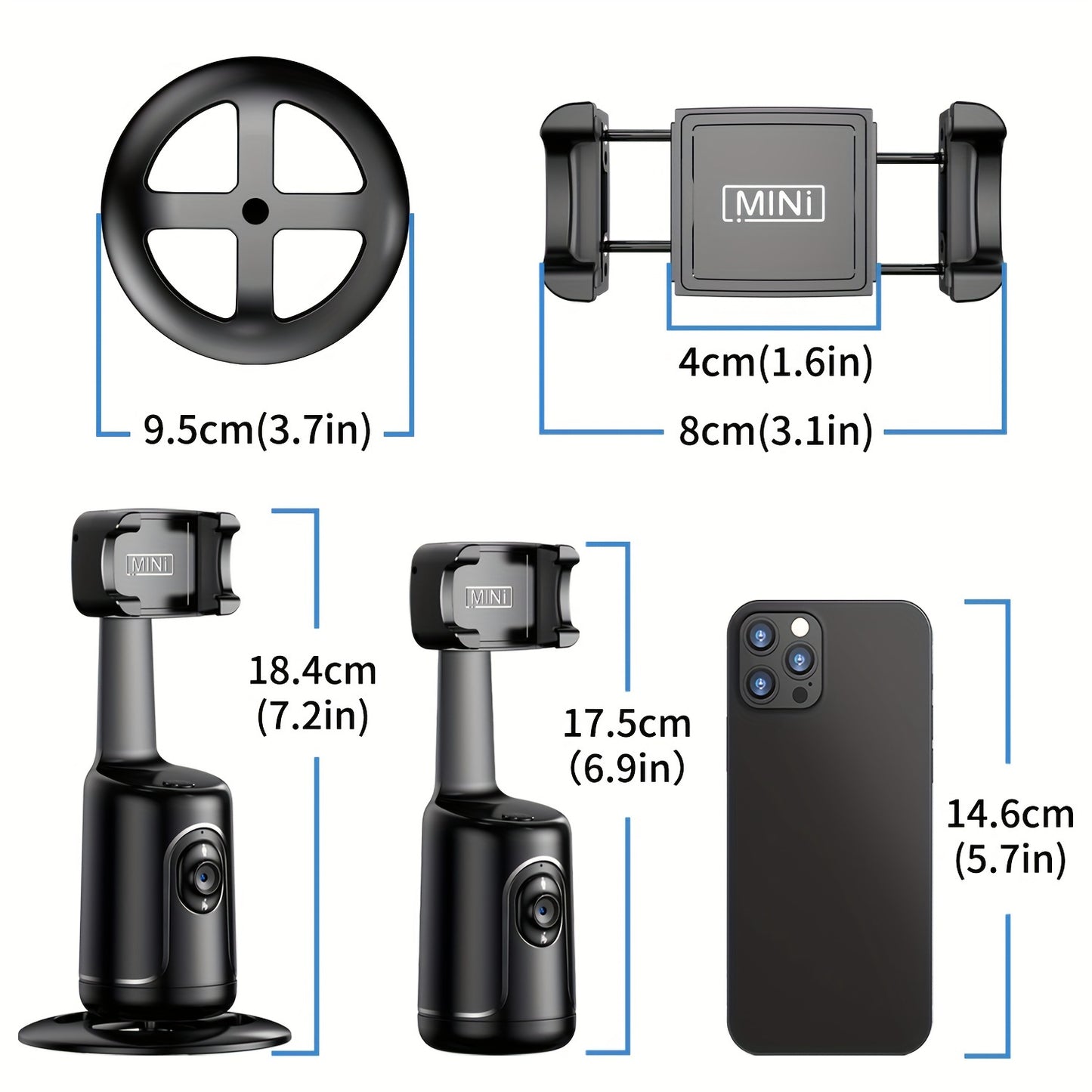 [Auto Face Tracking Tripod] Auto Face Tracking Tripod, No App Required, 360° Rotation Face Body Phone Mount Smart Shooting Phone Tracking Holder for Vlog Live Streaming Video, Rechargeable Battery, Black