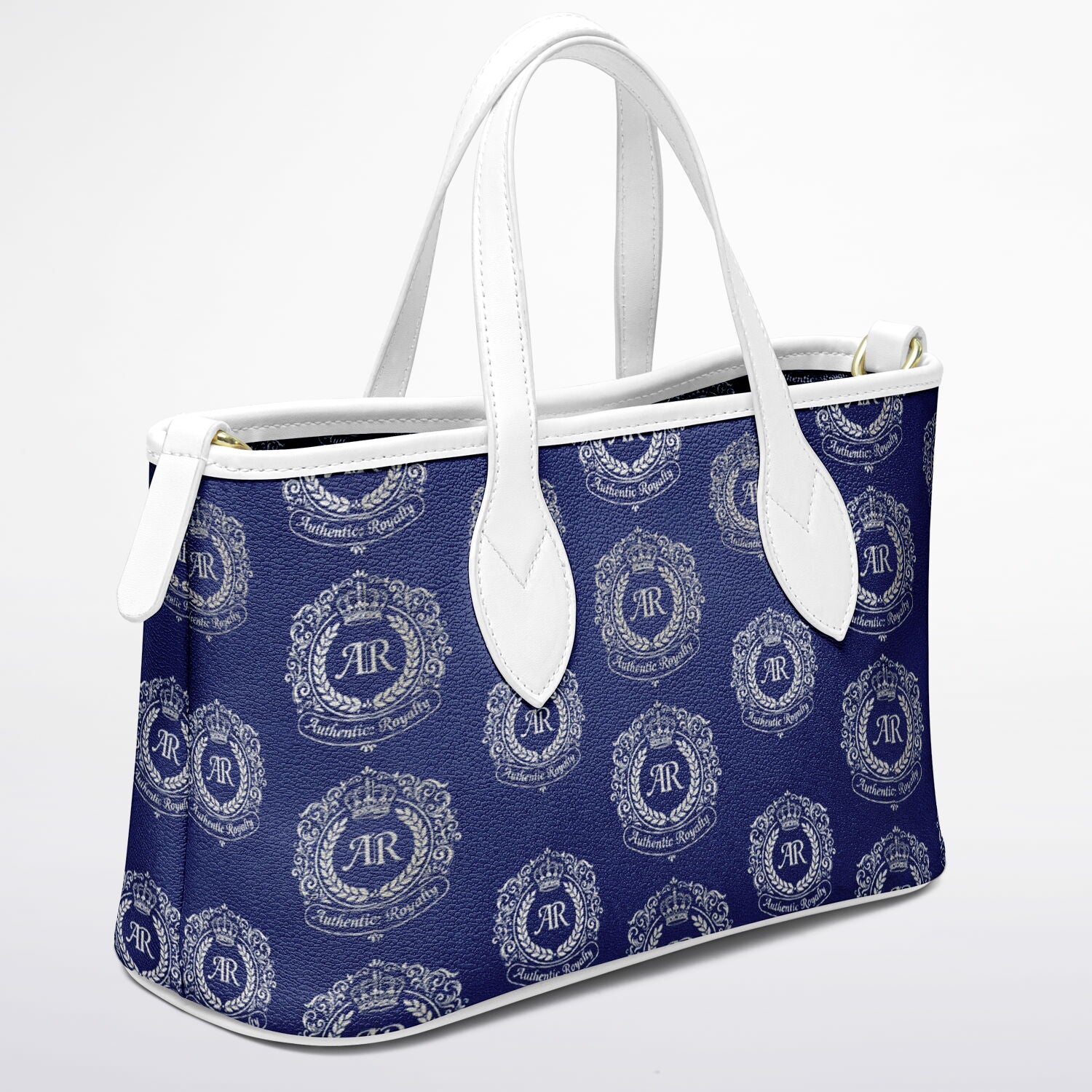 Royal Blue PU Leather Tote Bag with Silver Crest
