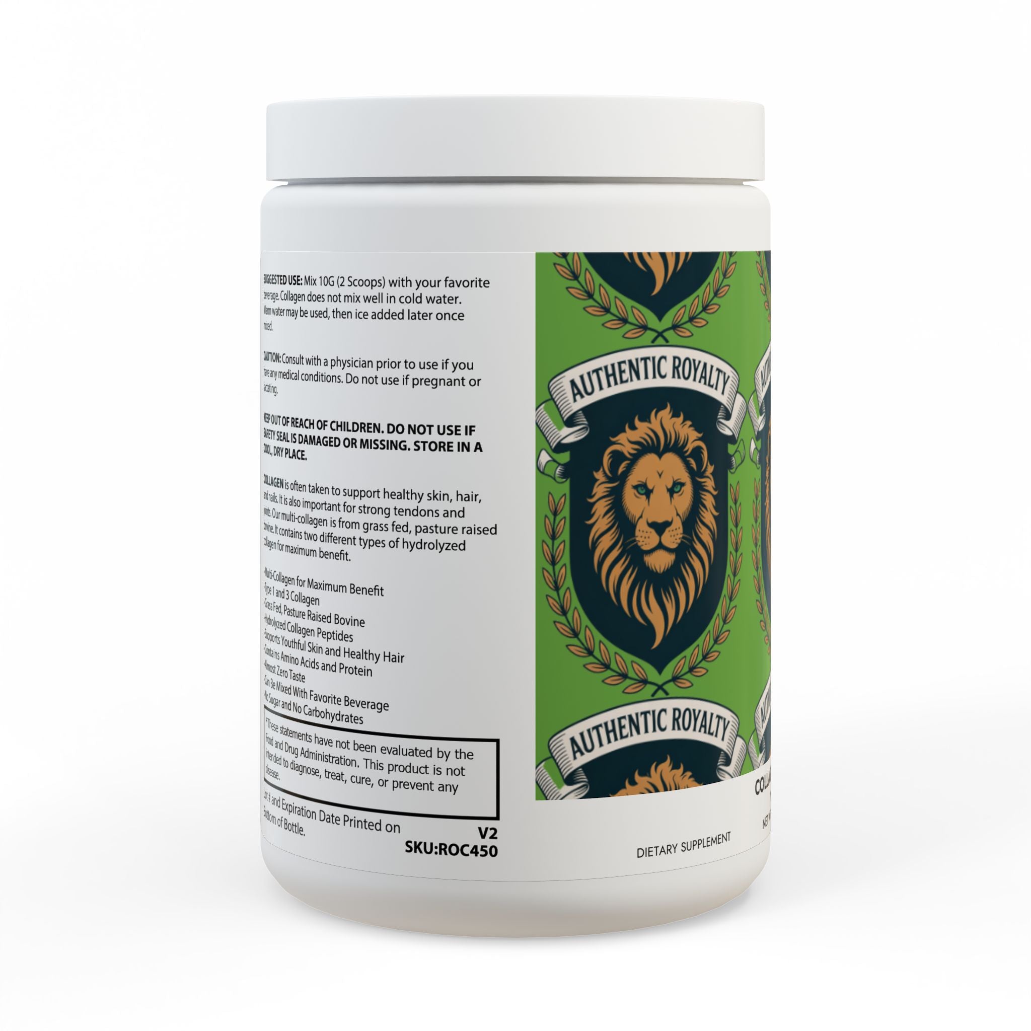 Authentic Royalty (Green Label) "Golden Lion" Collagen Peptides Type I & III Supplement (350g, 12.3oz)