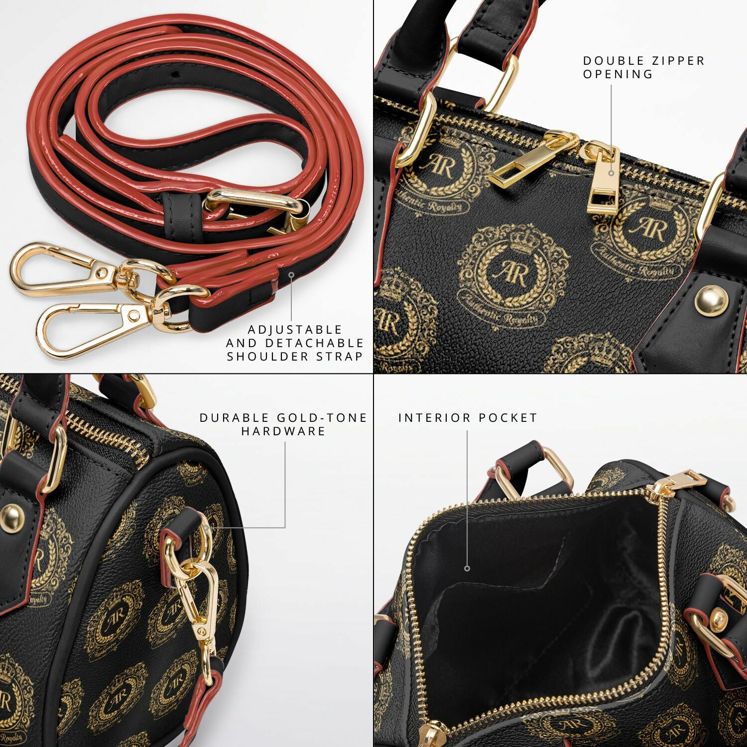Gold & Black PU Leather Crossbody Handbag