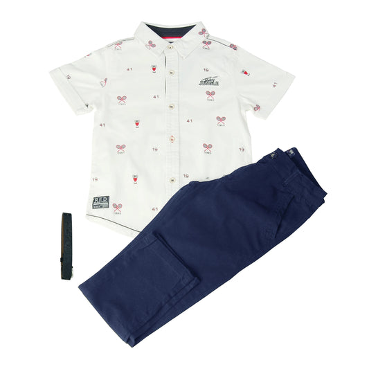Boy's Clothing Set Quality 100% Cotton Shirt and Pant with Printed Pattern Kids Clothing