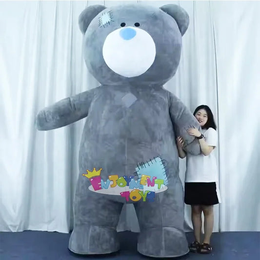 Adult Gray Inflatable Plush Patch Teddy Bear Mascot Costume for Cosplay at Halloween and Christmas Parties Party Supplies