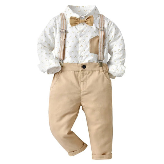 Baby Boy Clothing Set Dress Suit Gentleman Shirt With Bow Tie +Trousers Sets Party Wedding Handsome Kids Clothing Boys Clothes