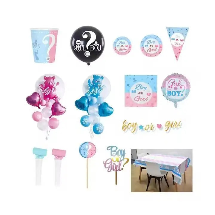Gender Display Party Supplies Collection Theme Decorations and Tableware for Exciting Gender Display Activities Cartoon Tableclo