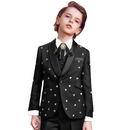 Top Grade Hand Embroidery Children Clothing Show Boy's Suits Black Decoration  Kids Clothing