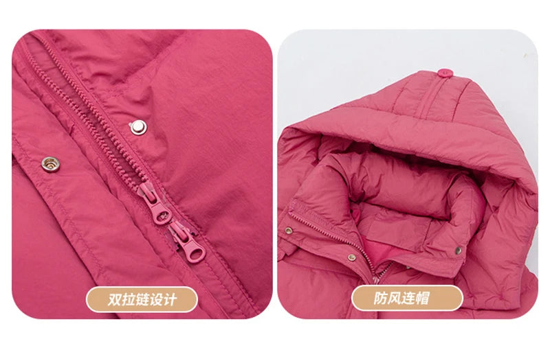 2024 New Extra Long Warm Children's Padded Jacket Girl Solid Color Cotton Coat Teens Parkas Hoodie Kids Clothing