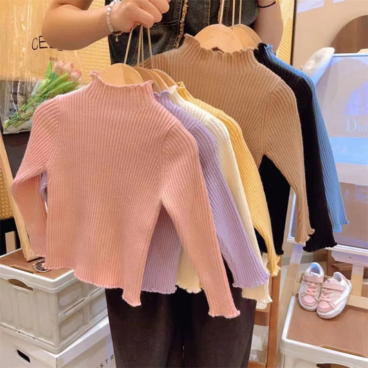 Wholesale Classic Half High Neck Kids Clothing Colorful Solid Baby Girl Pullover Sweater