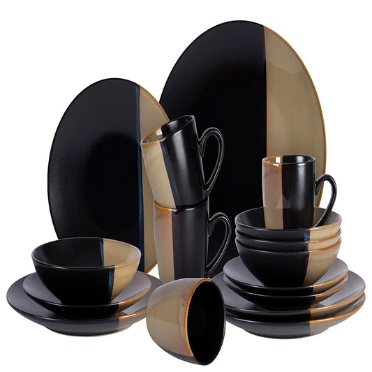 Best Selling Nordic Black and Gold Edge Creative Western Family Gathering Supplies Ceramic Soup Bowls Plates and Cutlery Sets