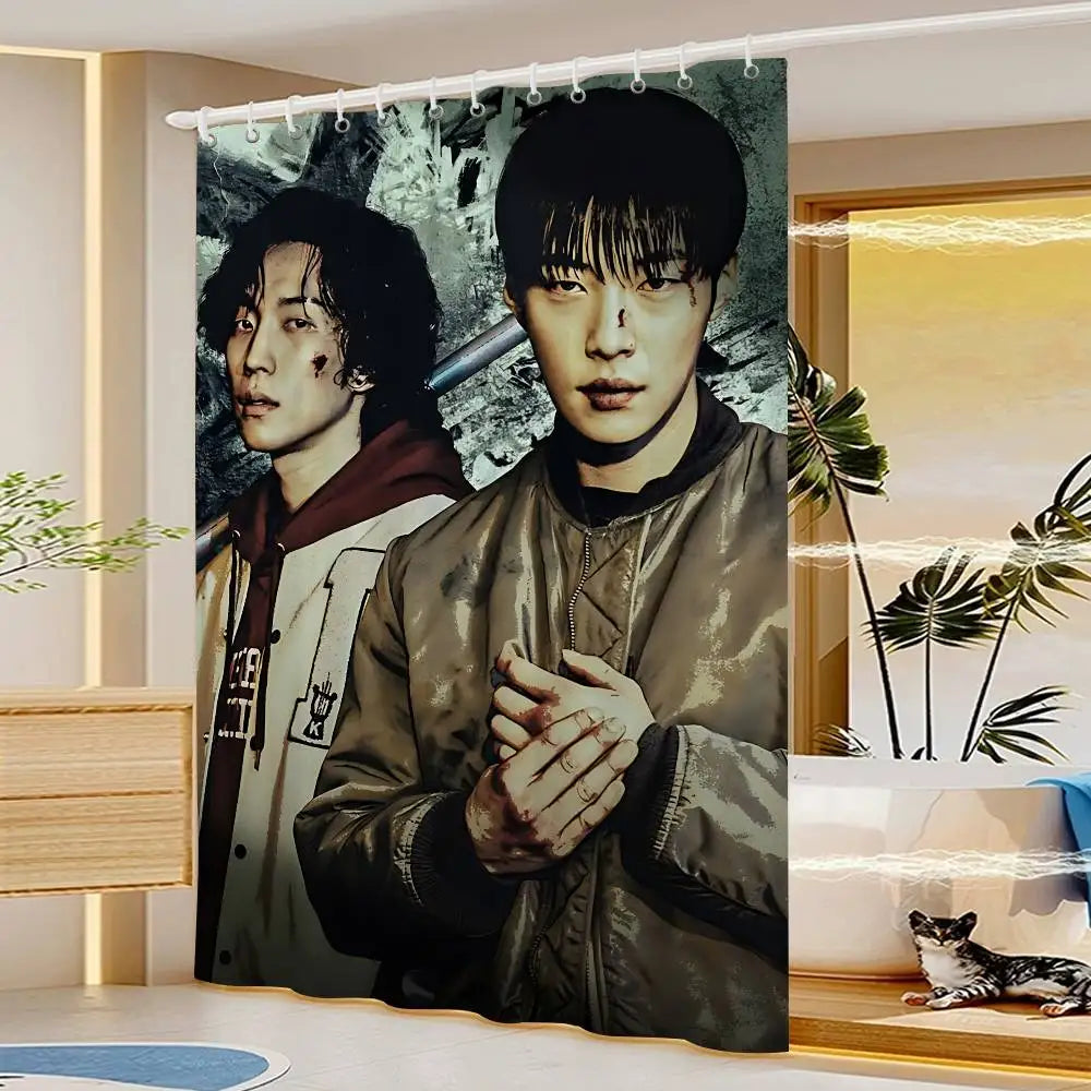 Classic B-bloodhounds Movie Simple Bathroom Shower Curtain Shielding Partition Shower Curtain Quick Dry Can Be Scrubable Light