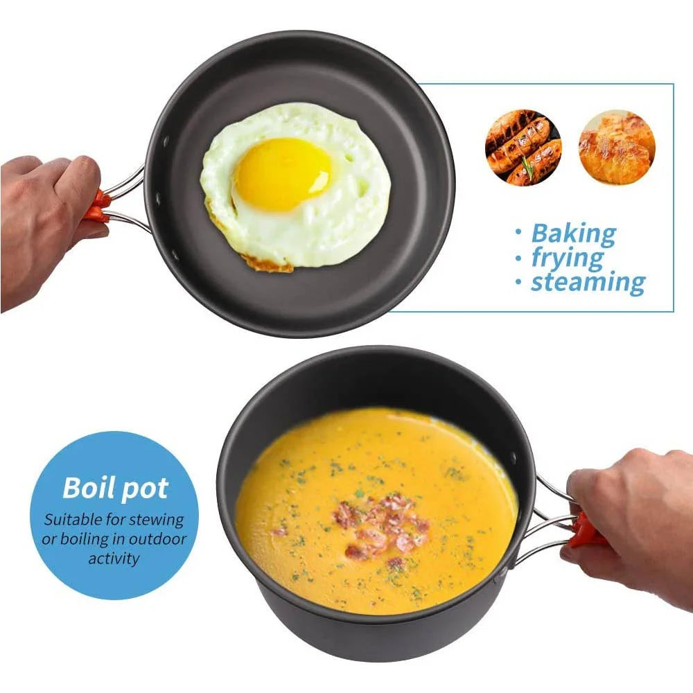 Outdoor camping cooking set outdoor water boiling and vegetable frying aluminum alloy portable set [with igniter]