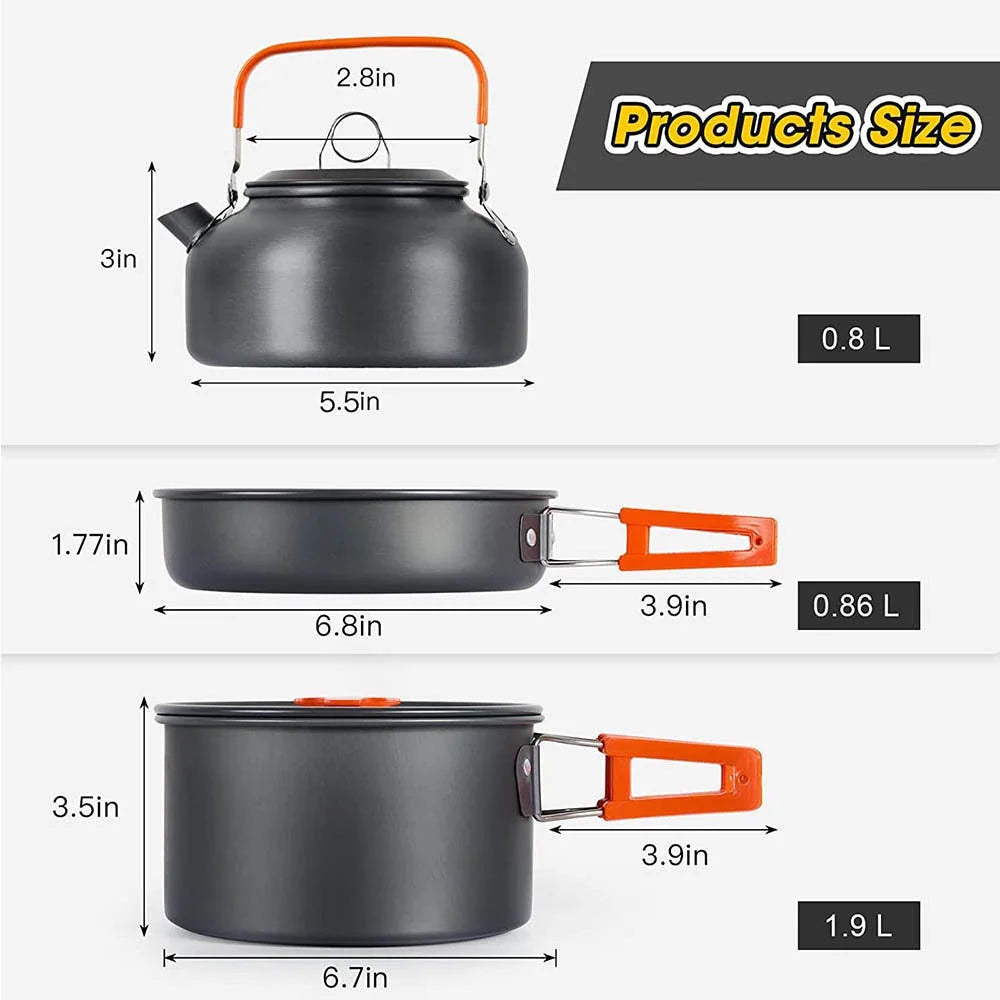 Outdoor camping cooking set outdoor water boiling and vegetable frying aluminum alloy portable set [with igniter]