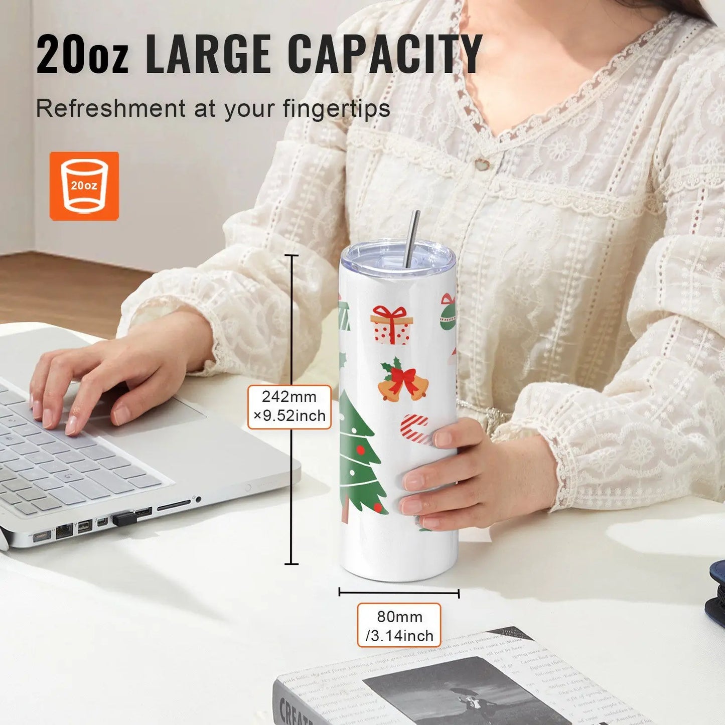 8 Pack Sublimation Tumblers 20 Oz Skinny Straight, Stainless Steel Sublimation Tumblers Blank, Stainless Steel Double Wall Tumbl