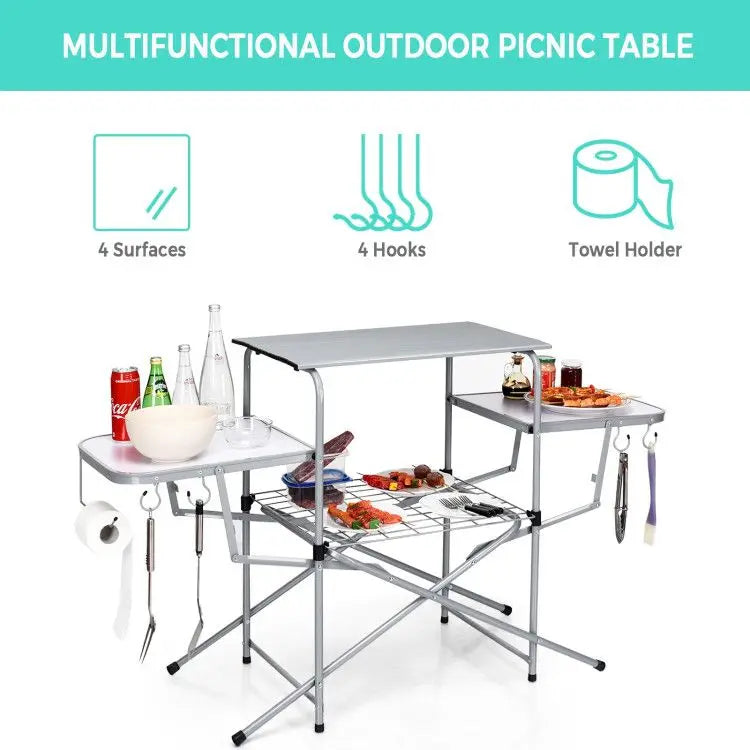 Foldable Outdoor BBQ Table Grilling Stand Convenient Portable Tables for Outdoor Activities