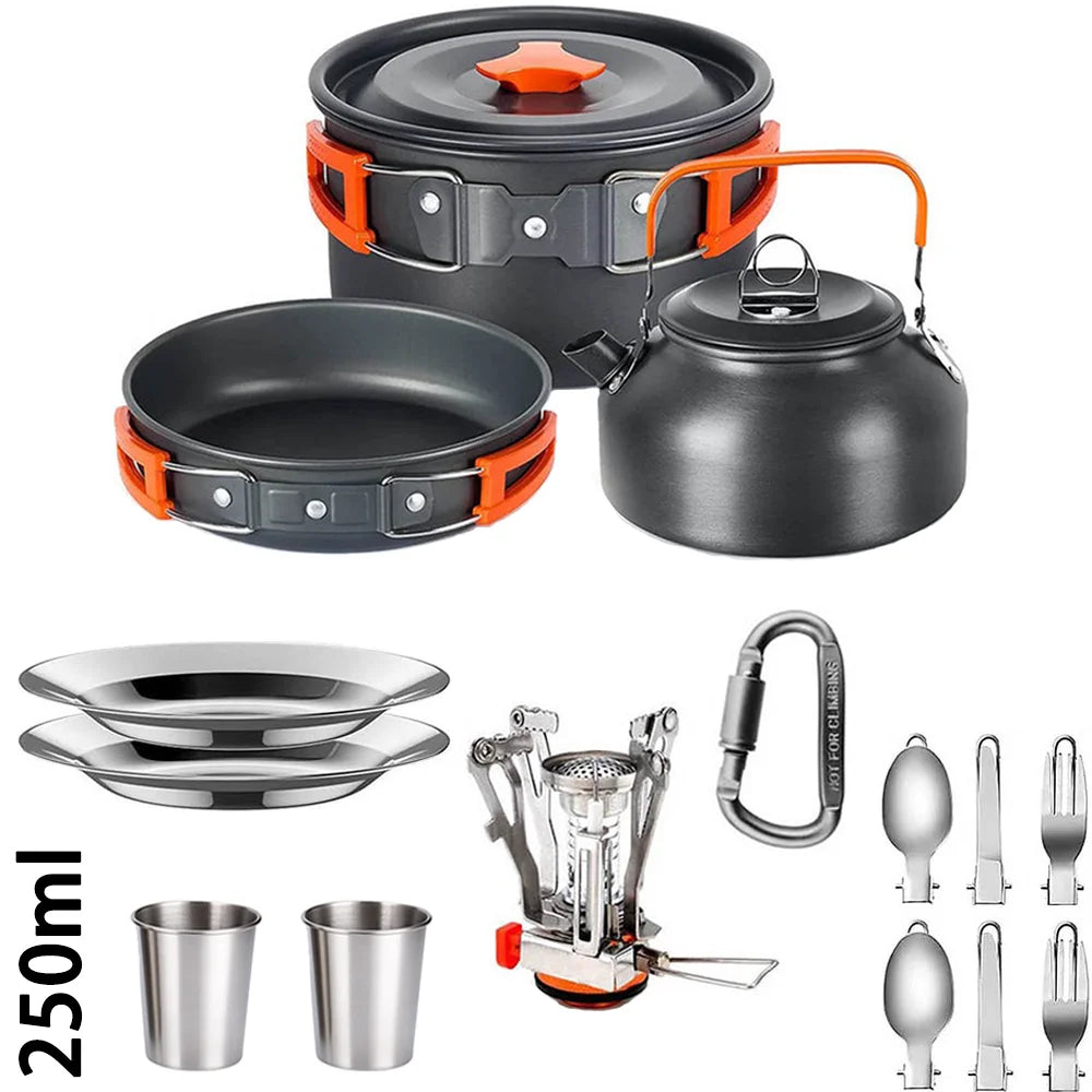 Outdoor camping cooking set outdoor water boiling and vegetable frying aluminum alloy portable set [with igniter]