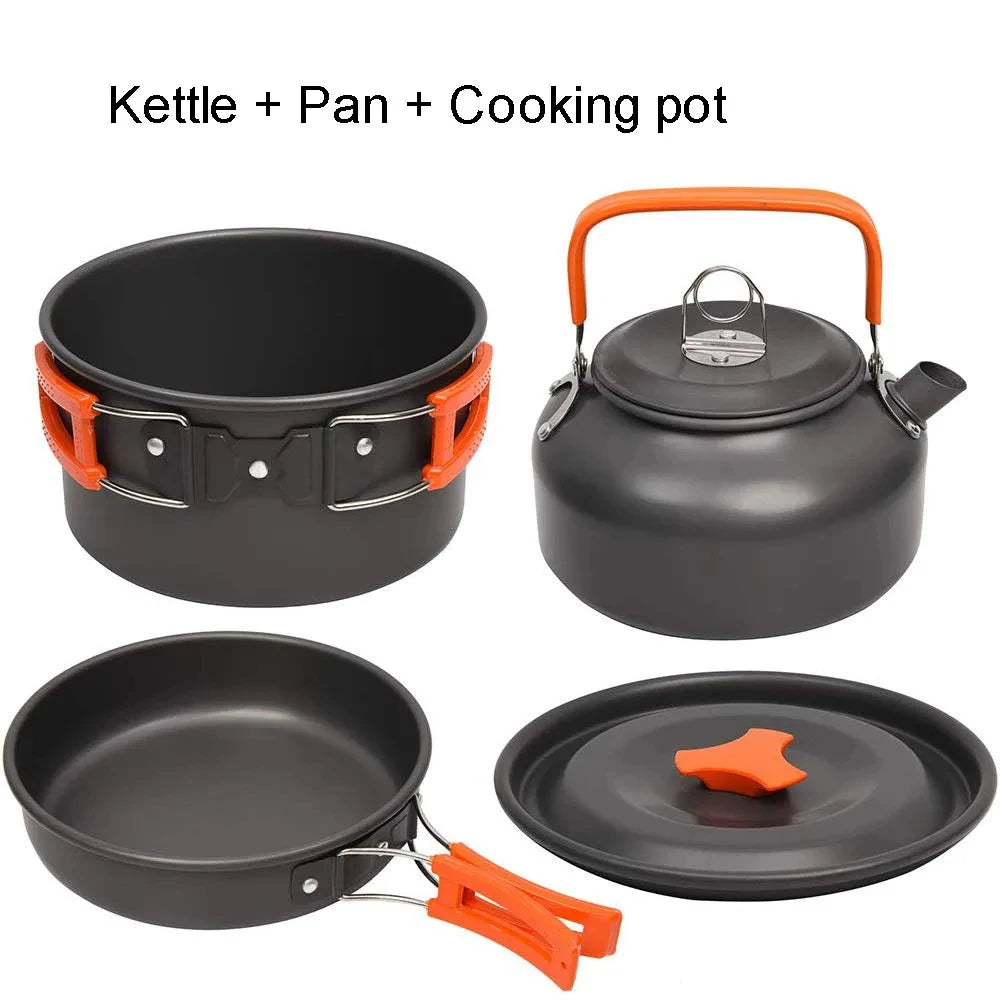Outdoor camping cooking set outdoor water boiling and vegetable frying aluminum alloy portable set [with igniter]