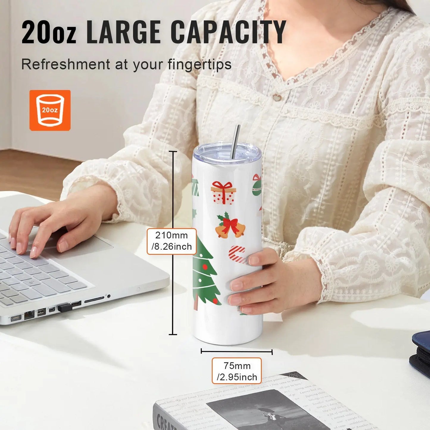 12 Pack Sublimation Tumblers 20oz Skinny Straight, Stainless Steel Sublimation Tumblers Blank, Stainless Steel Double Wall Tumbl