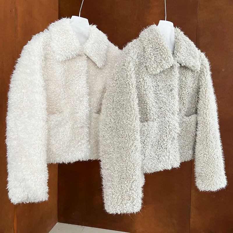 2024 Women Winter Warm Coat Furry Lambswool Coat Turn Down Coat Thick Jacket Tops For Women Coat Casaco Feminino