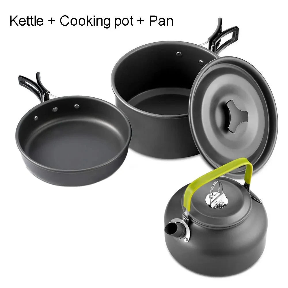 Outdoor camping cooking set outdoor water boiling and vegetable frying aluminum alloy portable set [with igniter]