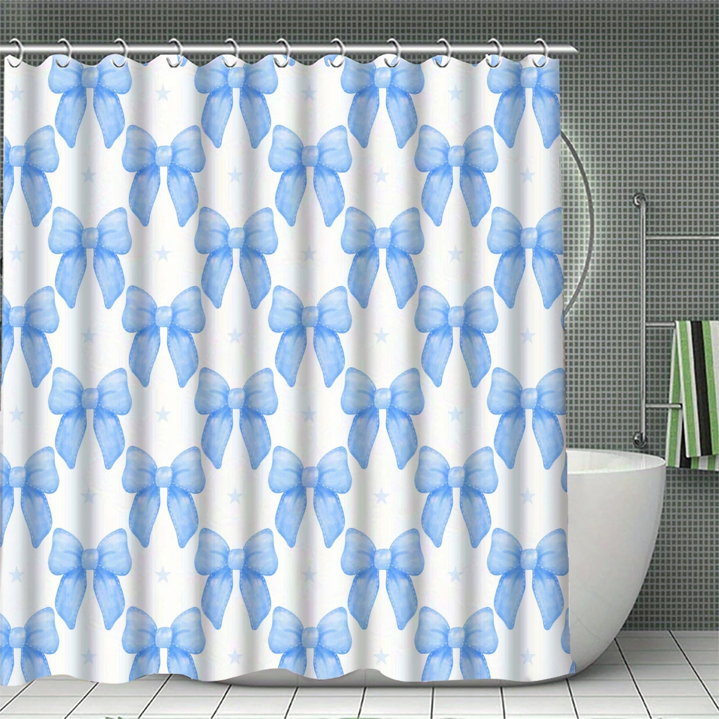 Blue Bowknot Curtains Shower Curtain Set for Bathroom Modern Bath Rug Decor For Bathroom Shower Curtains Multi-Size With 12Hooks