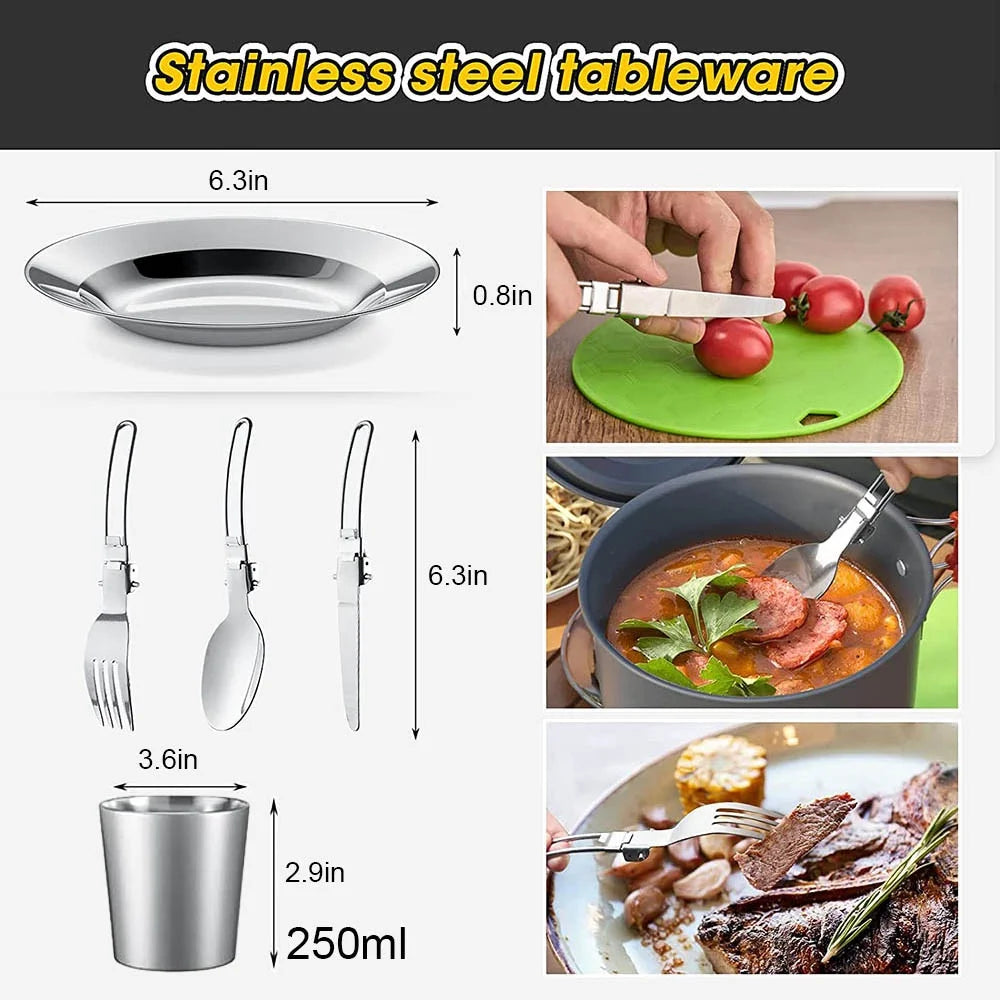Outdoor camping cooking set outdoor water boiling and vegetable frying aluminum alloy portable set [with igniter]