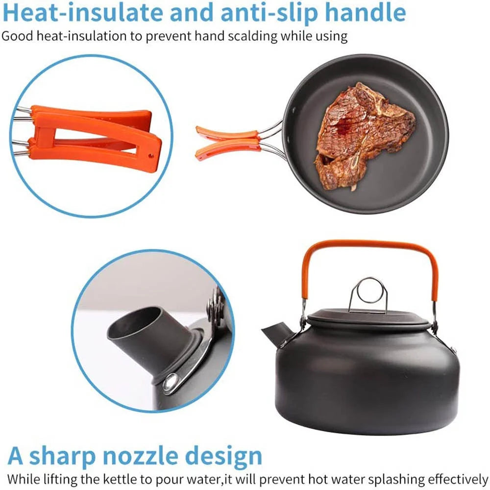 Outdoor camping cooking set outdoor water boiling and vegetable frying aluminum alloy portable set [with igniter]