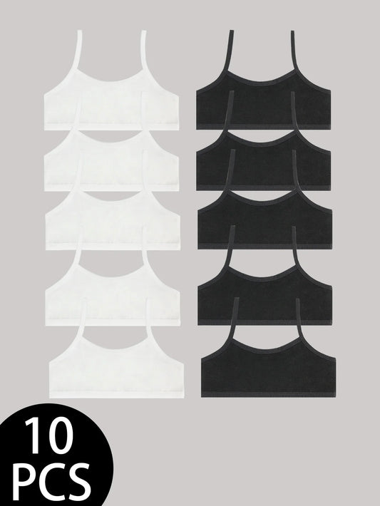 10-Pack Black/White Basic Versatile Girls' Halter Top Tank Tops for Ages 8-12 Teenage Growth Puberty Development Stage