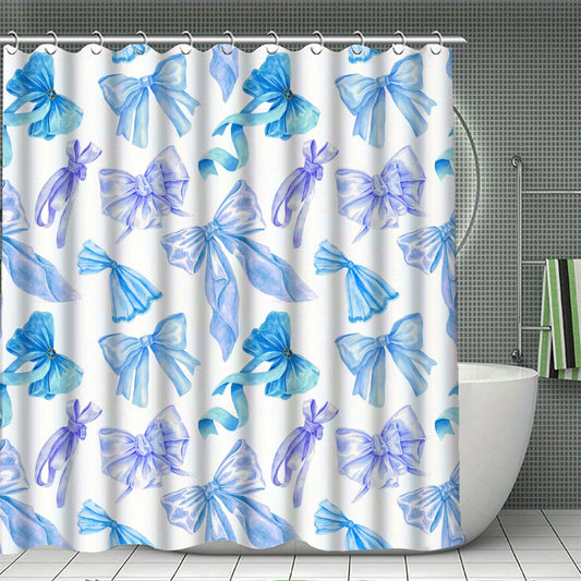 Blue Bowknot Curtains Shower Curtain Set for Bathroom Modern Bath Rug Decor For Bathroom Shower Curtains Multi-Size With 12Hooks